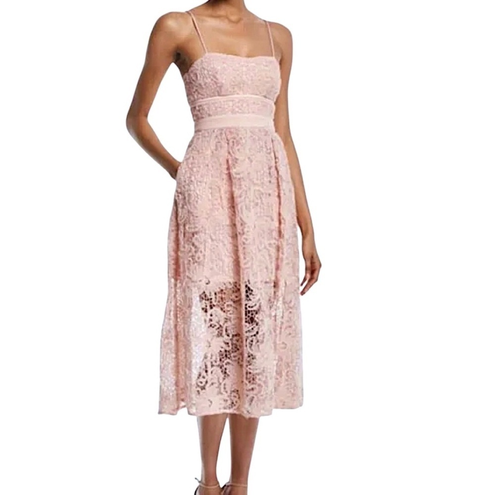 Self-Portrait Blush Pink Lace Midi Dress